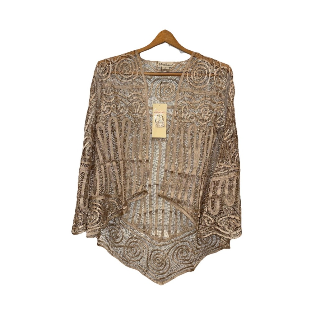 NWT Soulmates D7155 Silk Handcrafted 2 Pc Champagne Crochet Maxi Dress XL $850 - Picture 7 of 16